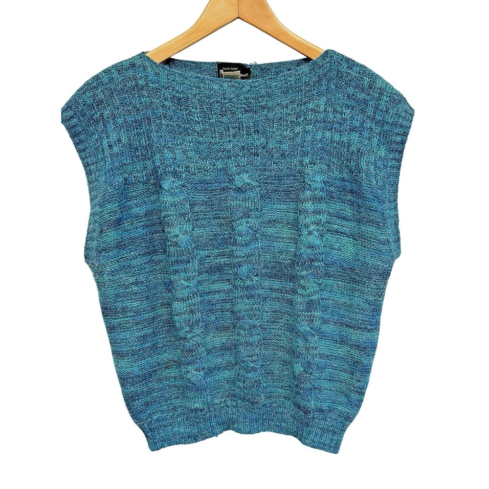 VTG‎ Sweater Vest Cable Knit Blue Teal Acrylic Present Tense Size M/L